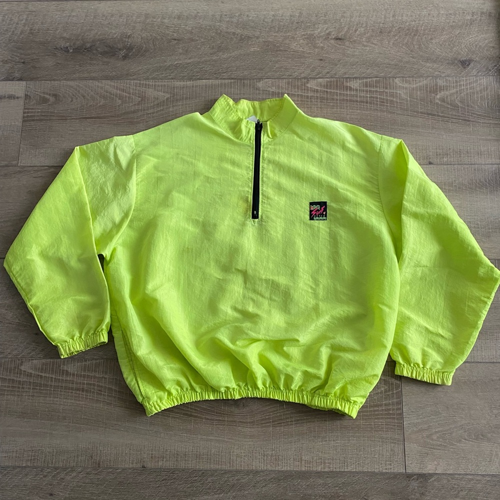 Vintage Surf Style Windbreaker - 90’s - Neon Yellow - One Size Fits Most